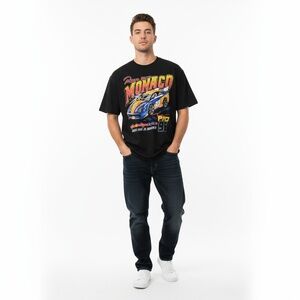 XL Men's Graphic T-shirt Black Monaco Racing Car Vintage Distressed Retro